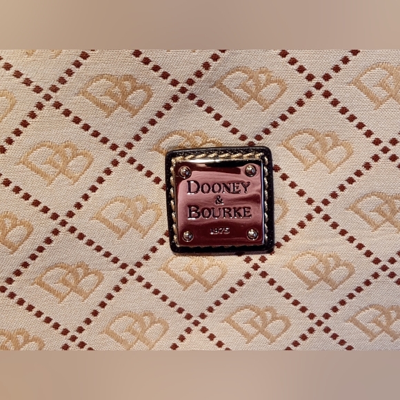 Dooney and Bourke East West Slouch canvas signature fabric. Cream and brown. - Picture 10 of 16